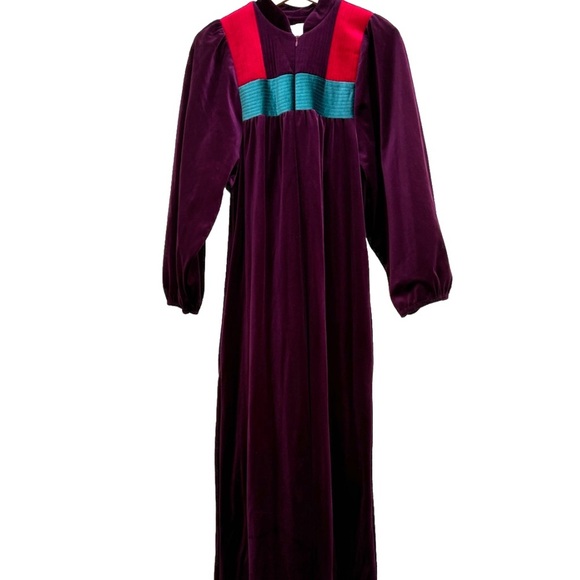 Vintage Lisanne Long Zip Front Maxi Velour Robe House Coat Union Made Purple M - Picture 3 of 9